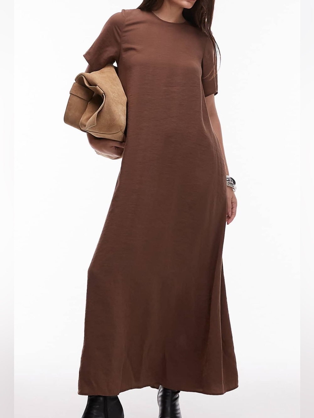 ASOS Brown Short-Sleeve Maxi Dress